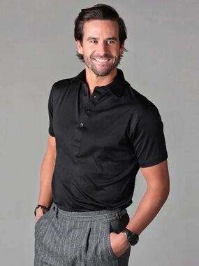 NWT Collars & Co Men’s Original Dress Collar Polo Black Short Sleeve Size Large